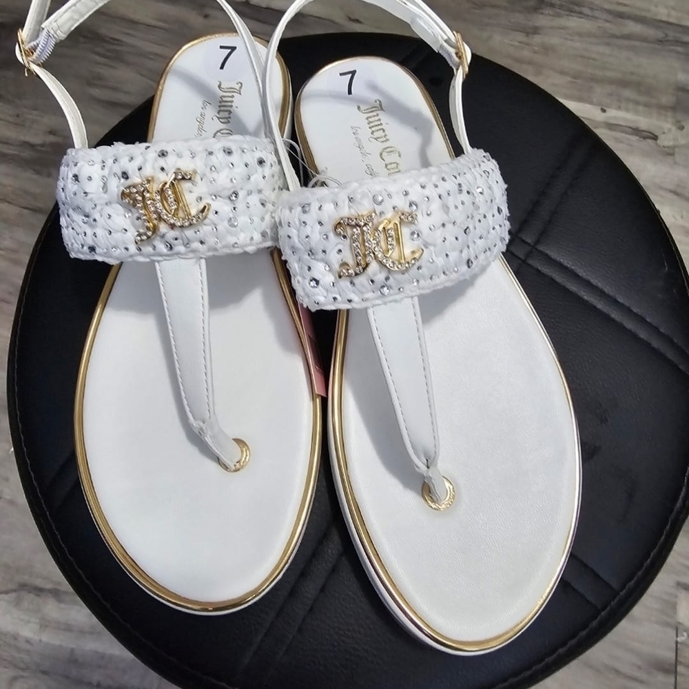 Juicy Couture White Sandals with Gold Detailing